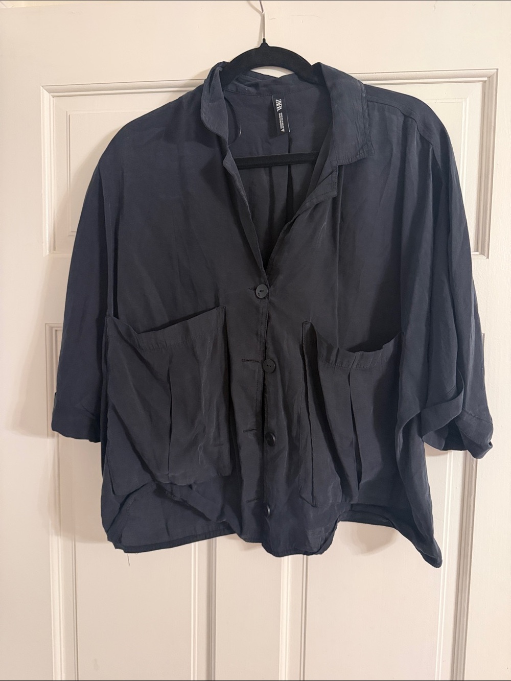 Zara Dark Navy Button-Front Relaxed Blazer